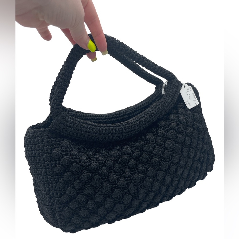 Black Textured Knot Handle Shoulder Bag